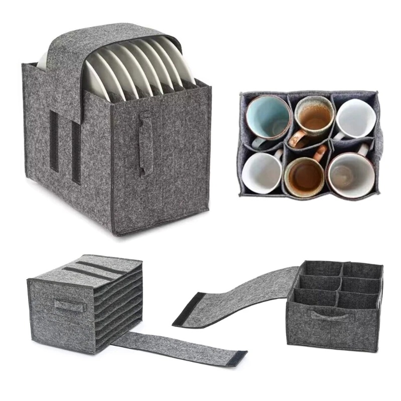 Camping Cooking Organizer - Felt Plate Dish Cup Storage Bag