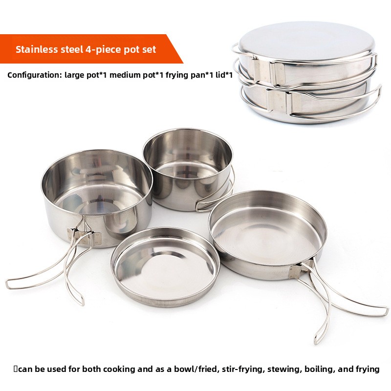 Nesting Camping Cooking Set - CLS 4pcs/set Stainless Steel Camping Cookware
