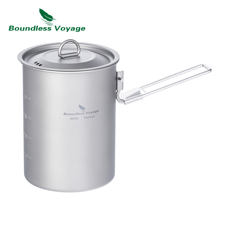 Camping Cooking Pot With Lid - Boundless Voyage 900ml Titanium Pot Cup