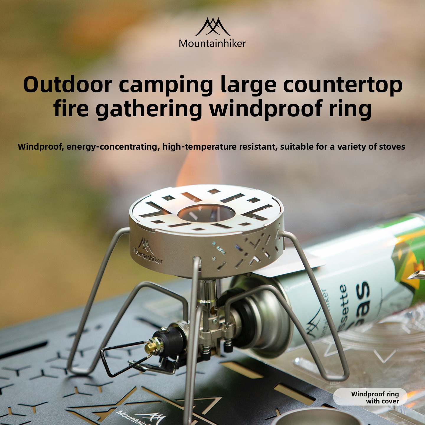 Camping Cooking Ring - MOUNTAINHIKER Windproof ring with lid Stainless