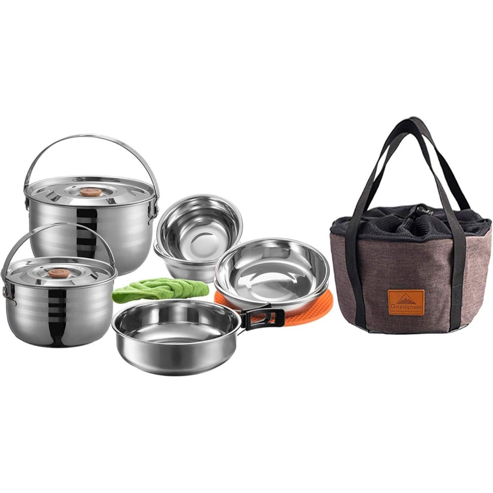 Nesting Camping Cooking Set - Camping Cookware Set Stainless Steel Outdoor