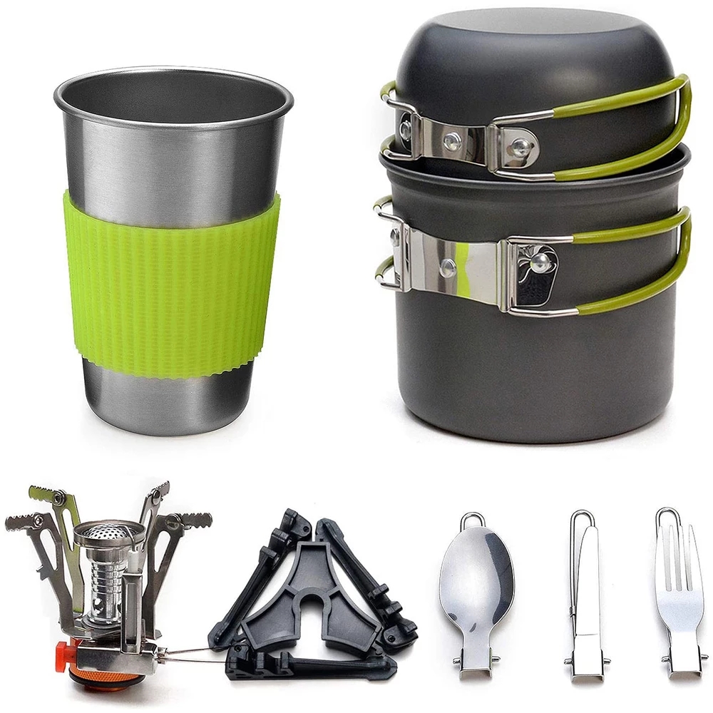 Camping Outdoor Cooking Equipment - Camping Cookware Kit with Stove Outdoor