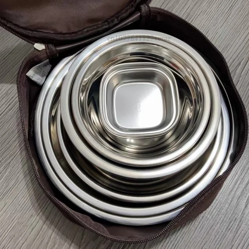 Nesting Camping Cooking Set - 22-Piece Nesting Stainless Steel Camping Dinnerware