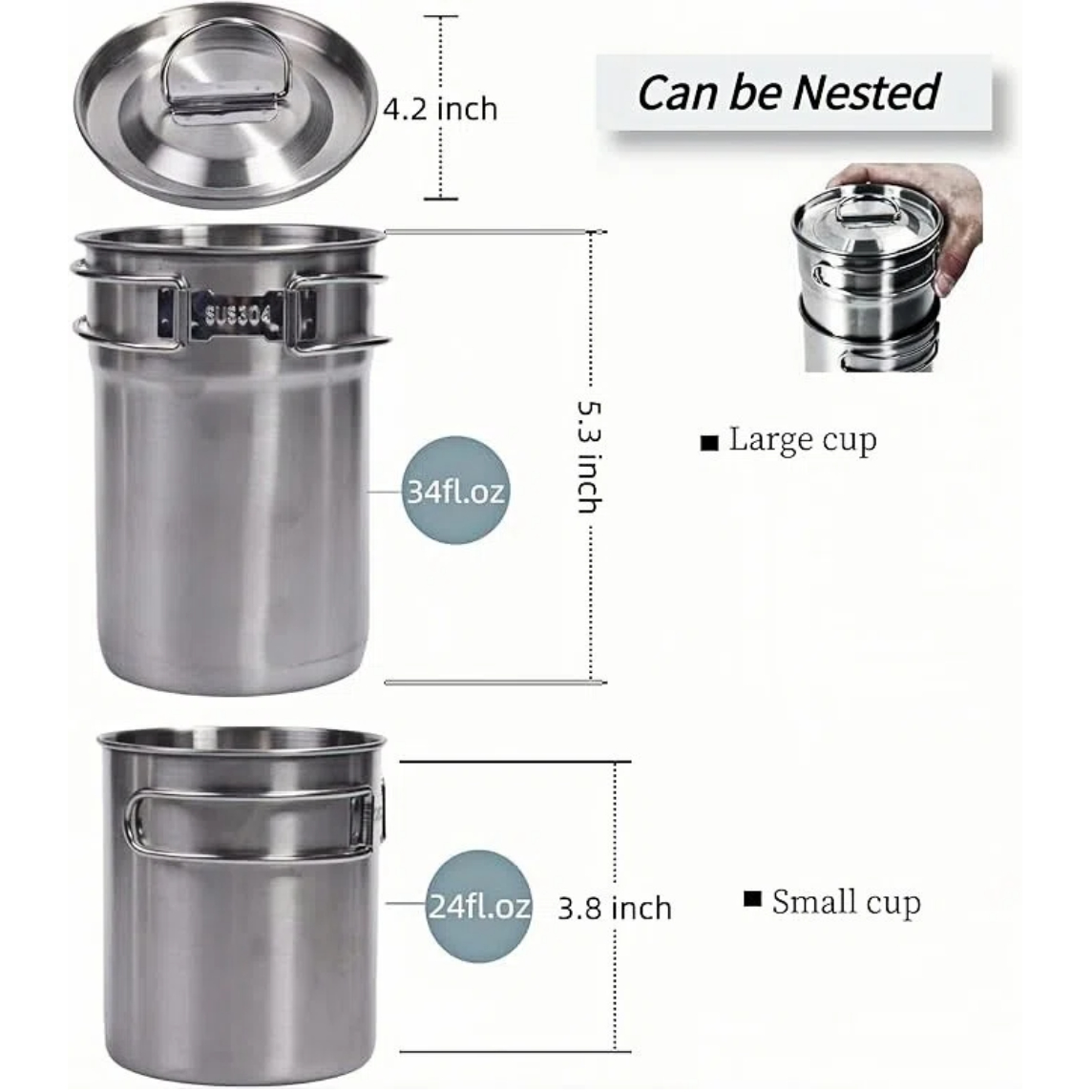 Foldable Camping Cups Mugs Cam - Camping Cooking Pot With Lid 评论和价格