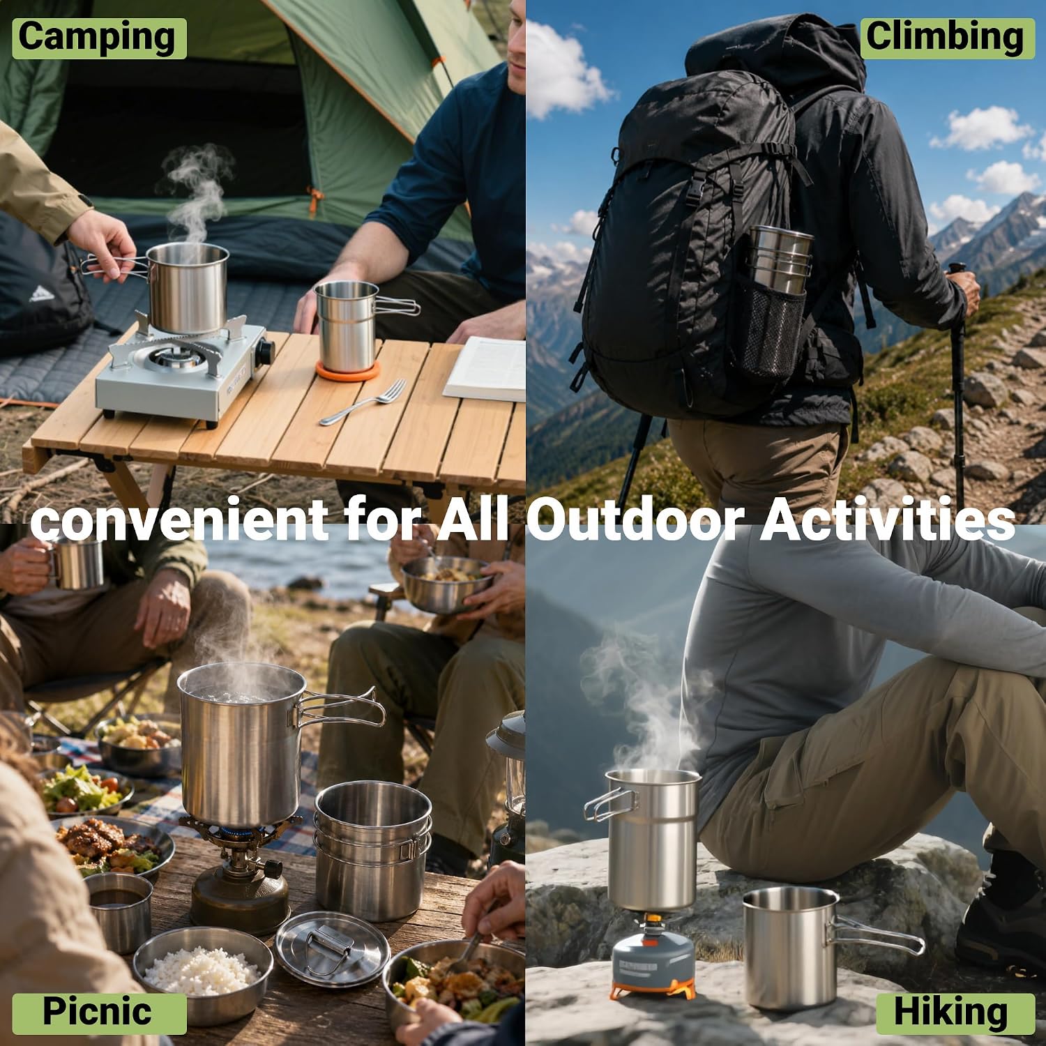 Foldable Camping Cups Mugs Cam - Camping Cooking Pot With Lid 评论和价格