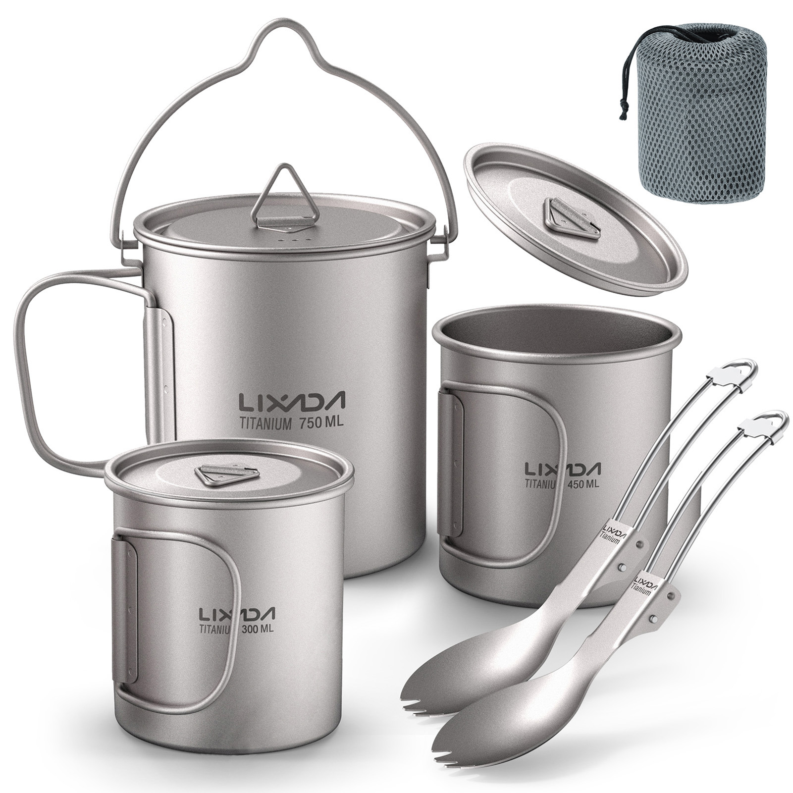 Ultralight 300ml/750ml Titaniu - Camping Cooking Pot With Lid 评论和价格
