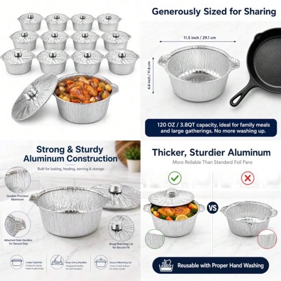 12 Pack Disposable Pot With Li - Camping Cooking Pot With Lid 评论和价格