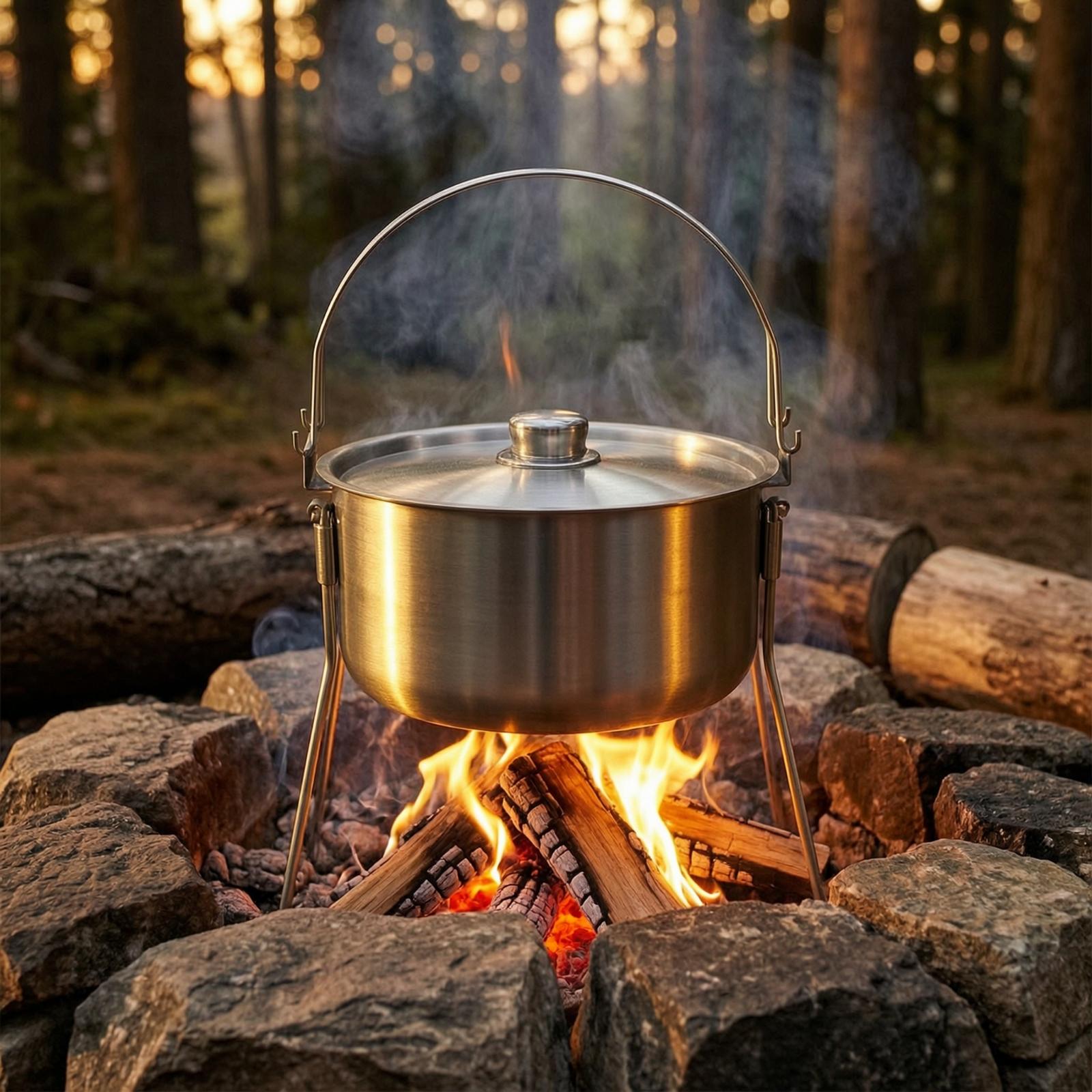Pot with Tripod Frame Stainles - Camping Cooking Pot With Lid 评论和价格