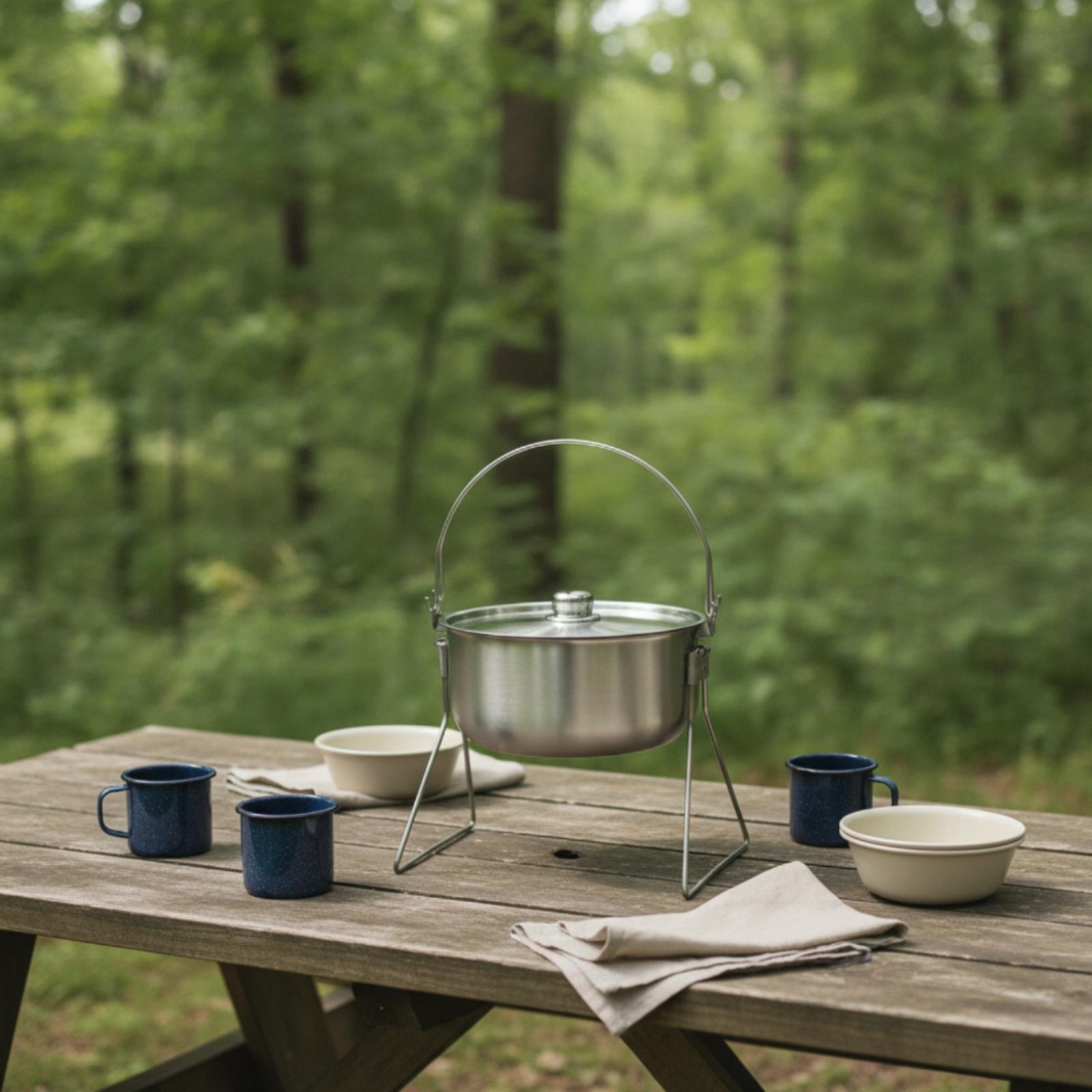 Pot with Tripod Frame Stainles - Camping Cooking Pot With Lid 评论和价格