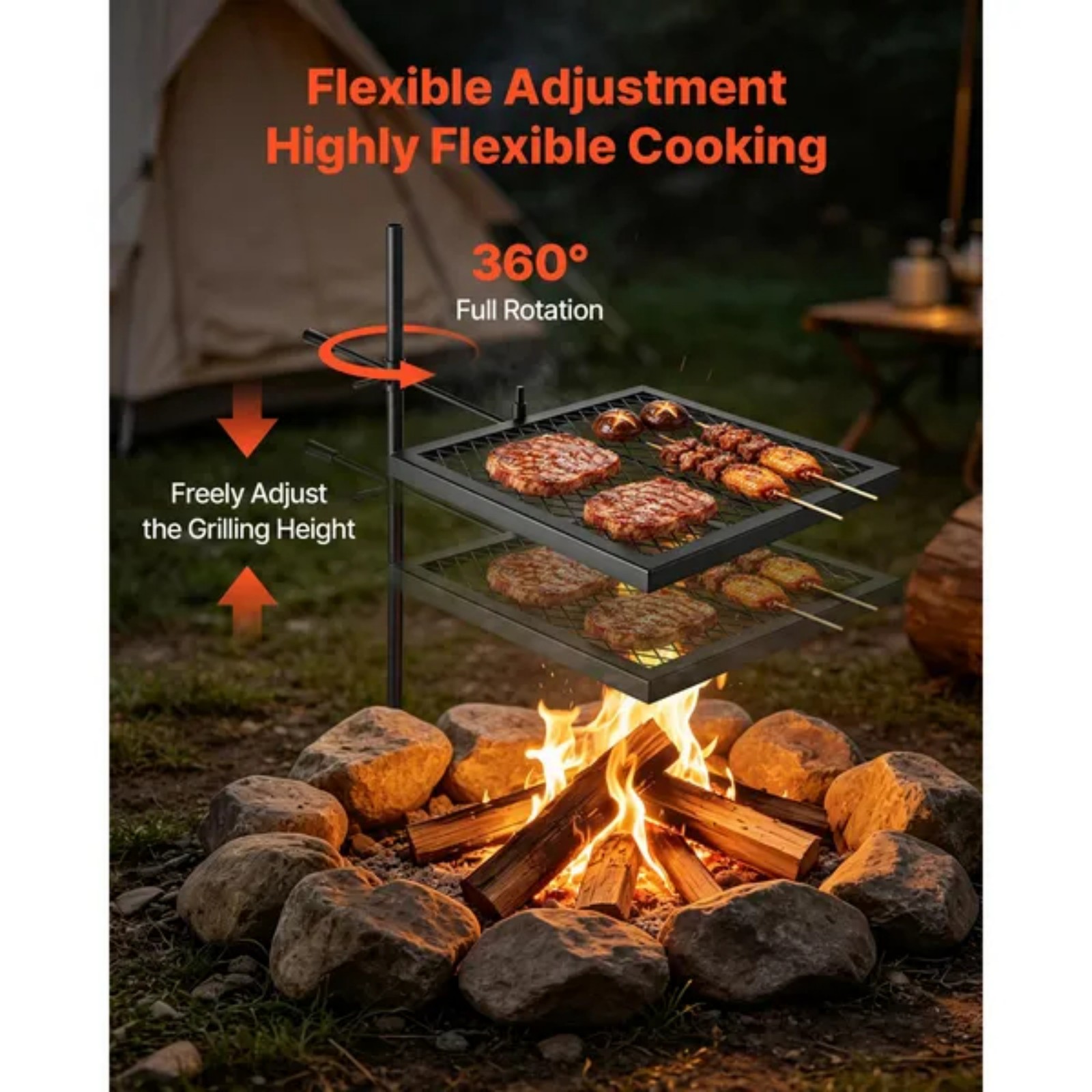 Heavy Duty Swivel Campfire Gri - Camping Cooking Over Fire 评论和价格