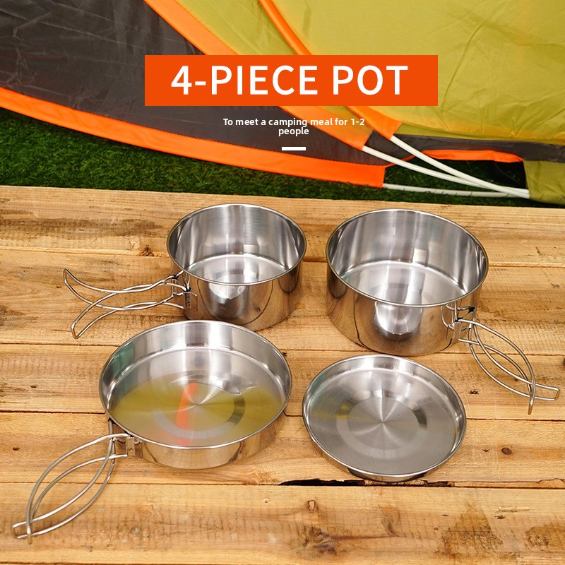CLS 4pcs/set Stainless Steel C - Nesting Camping Cooking Set 评论和价格