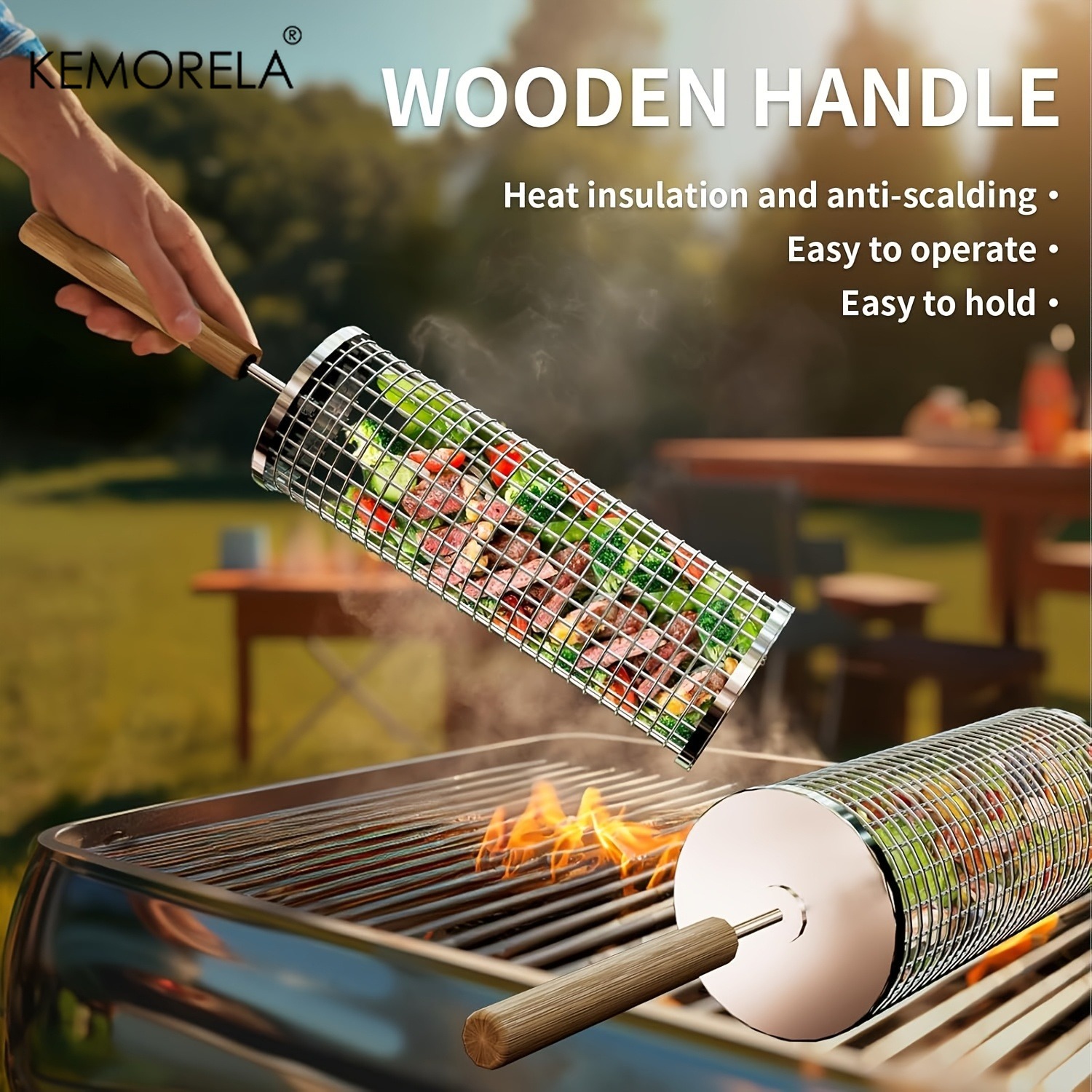 Round Barbecue Grill Basket Se - Camping Cooking Basket 评论和价格