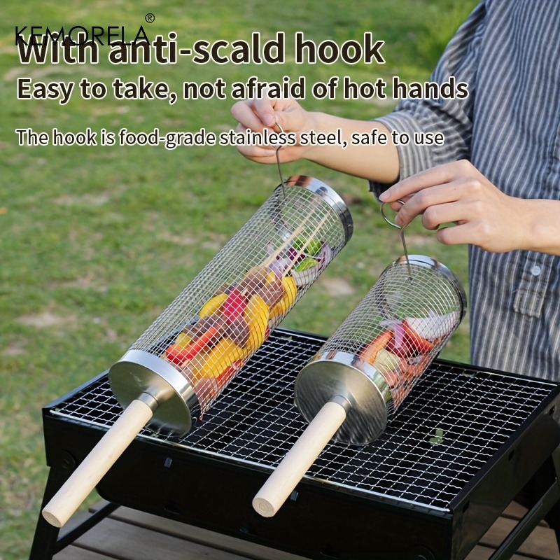 Round Barbecue Grill Basket Se - Camping Cooking Basket 评论和价格