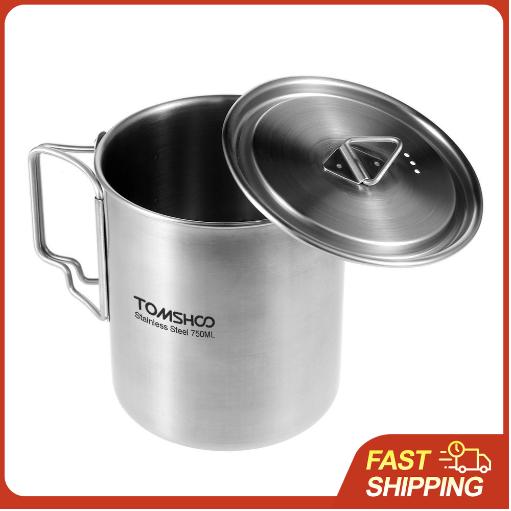 TOMSHOO 750ml Stainless Steel  - Camping Cooking Pot With Lid 评论和价格