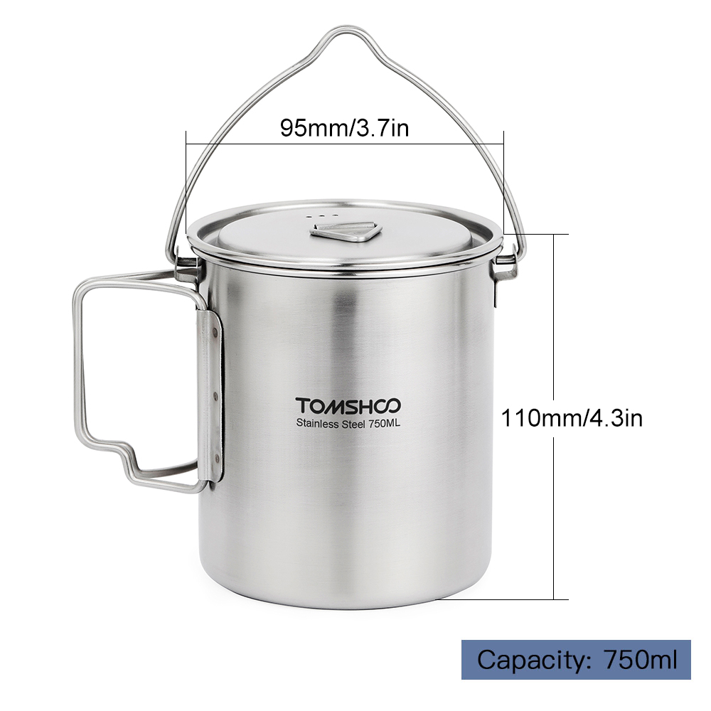 TOMSHOO 750ml Stainless Steel  - Camping Cooking Pot With Lid 评论和价格