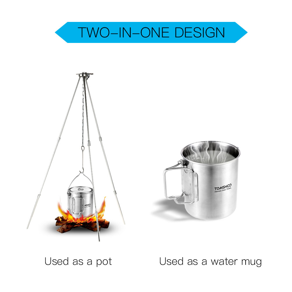 TOMSHOO 750ml Stainless Steel  - Camping Cooking Pot With Lid 评论和价格