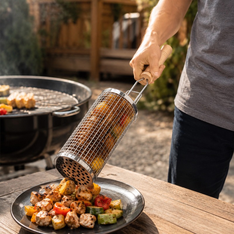 Round Barbecue Grill Basket Se - Camping Cooking Basket 评论和价格