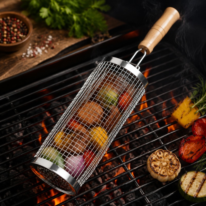 Round Barbecue Grill Basket Se - Camping Cooking Basket 评论和价格