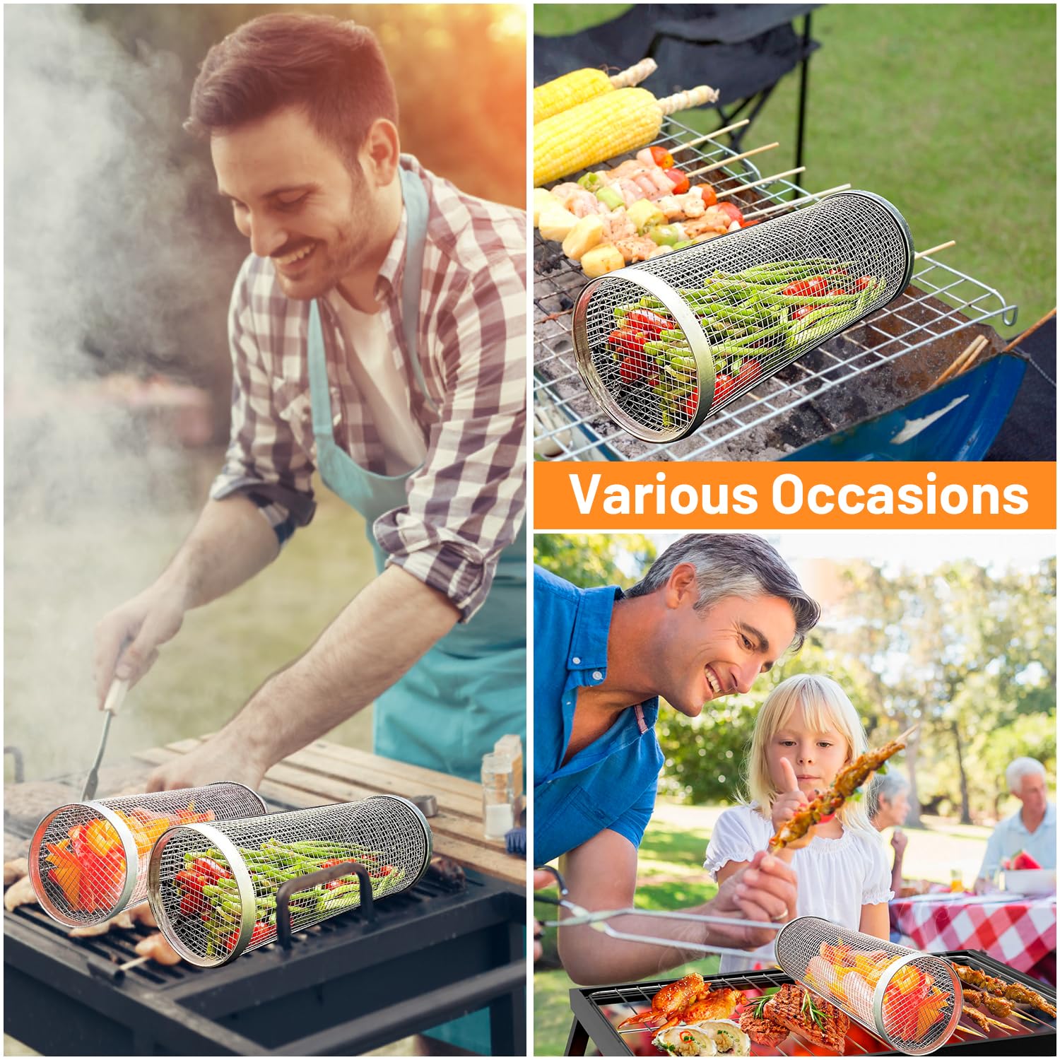 2 Pieces Rolling Grilling Bask - Camping Cooking Basket 评论和价格
