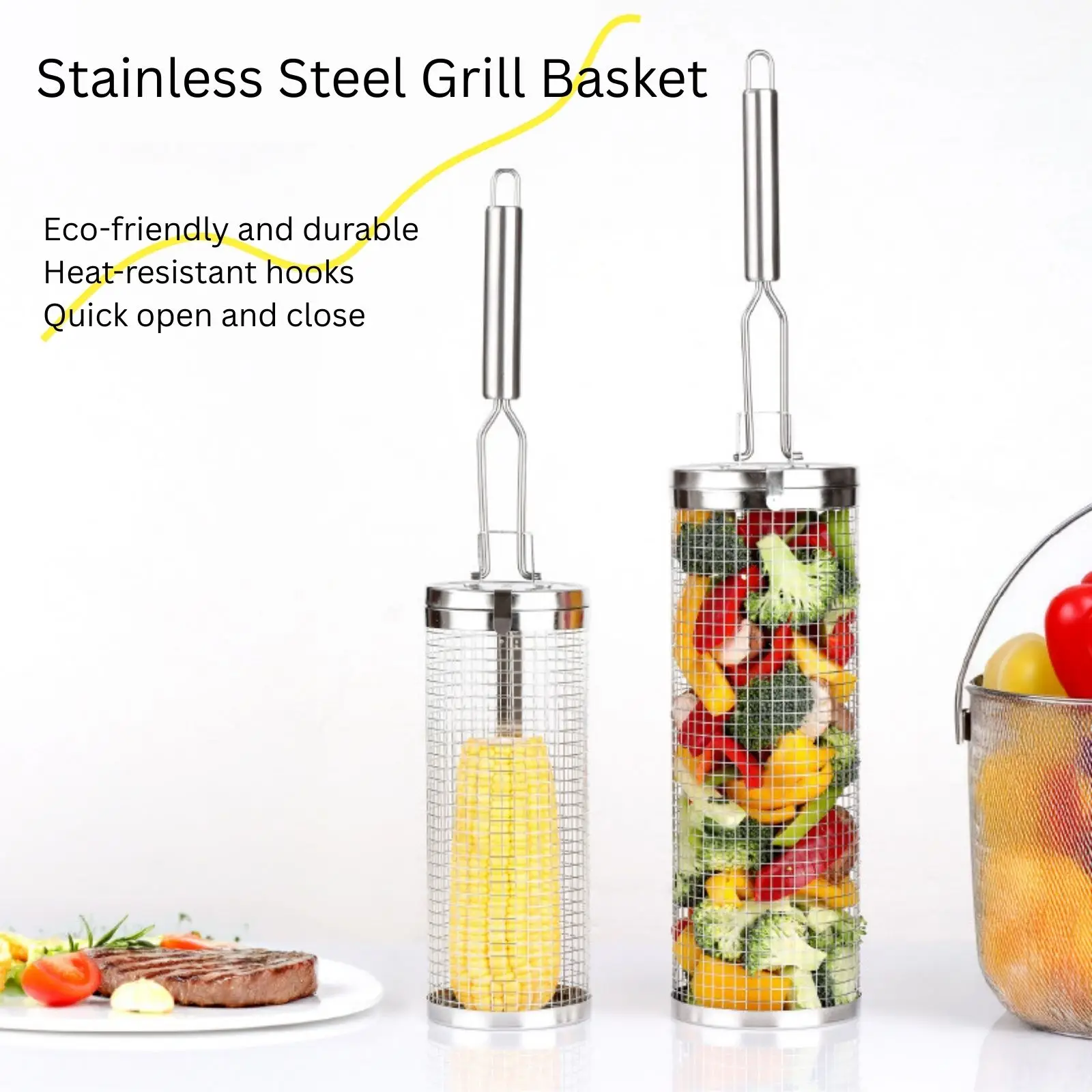 Stainless Steel Rolling Grill  - Camping Cooking Basket 评论和价格