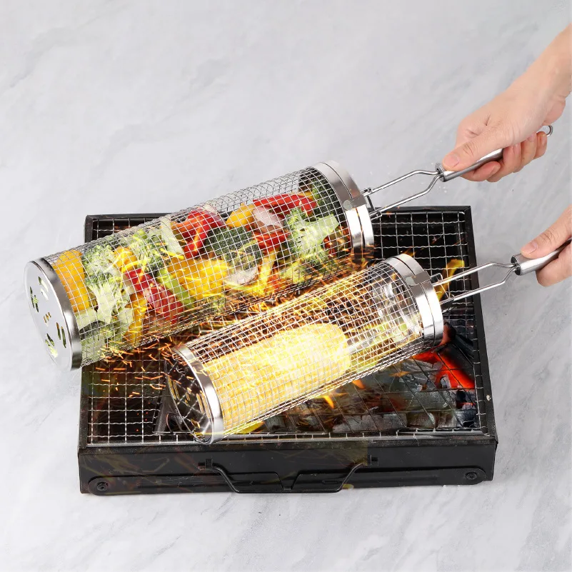 Stainless Steel Rolling Grill  - Camping Cooking Basket 评论和价格
