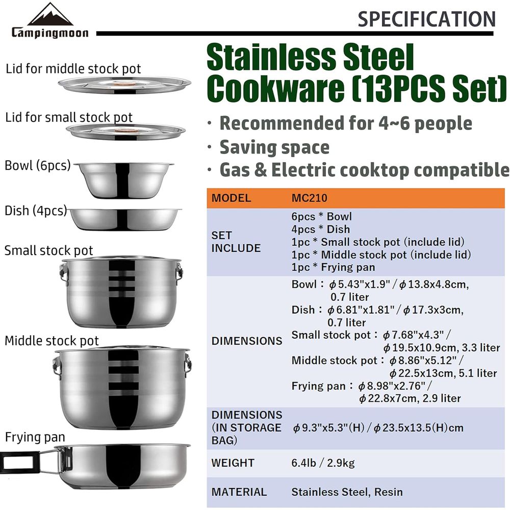 Camping Cookware Set Stainless - Nesting Camping Cooking Set 评论和价格