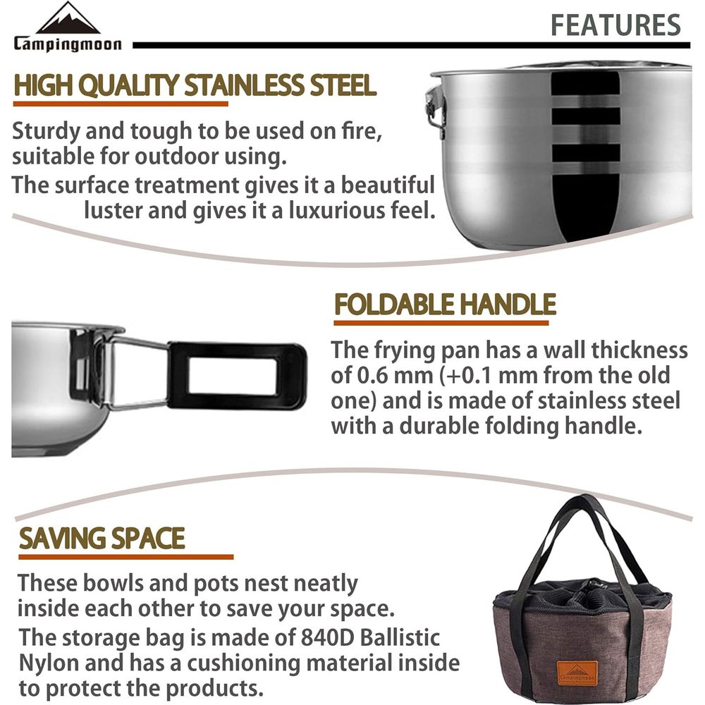 Camping Cookware Set Stainless - Nesting Camping Cooking Set 评论和价格