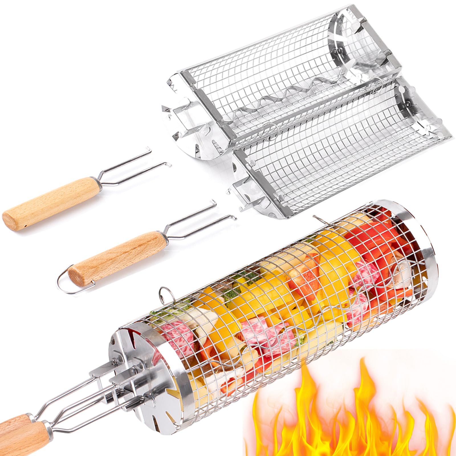BUYYES Rolling Grill Basket BB - Camping Cooking Basket 评论和价格